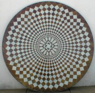 Table de cuisine ronde blanc et beige